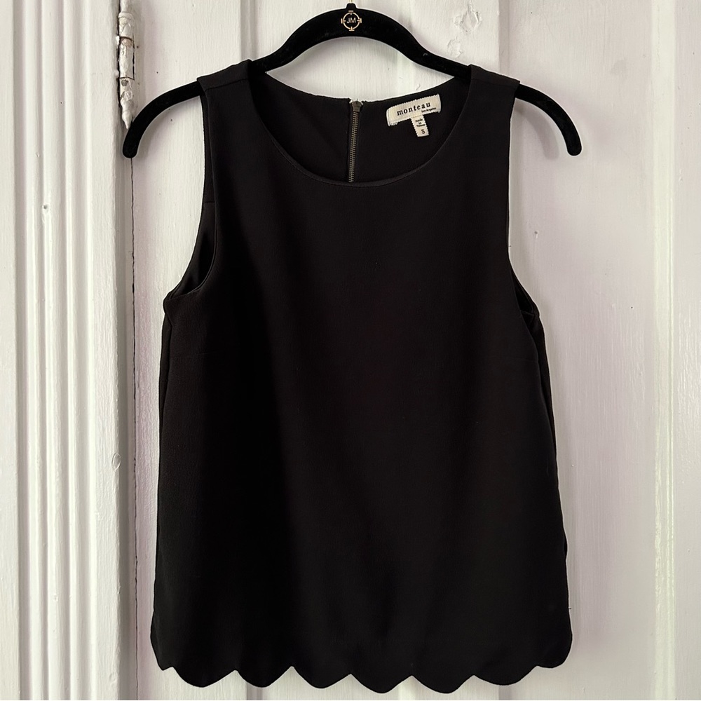 NWOT Black Tank Top with Scalloped Bottom